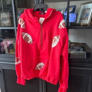 Red Football Sequin Half-Zip Hoodie